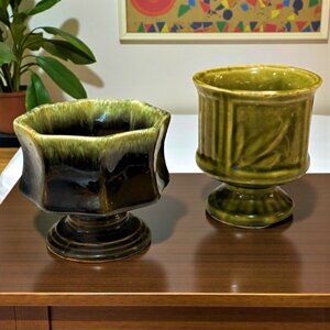 Vintage Hull USA F3 Pottery Planter and Ceramic Green Planter Lot of 2 Small 4"